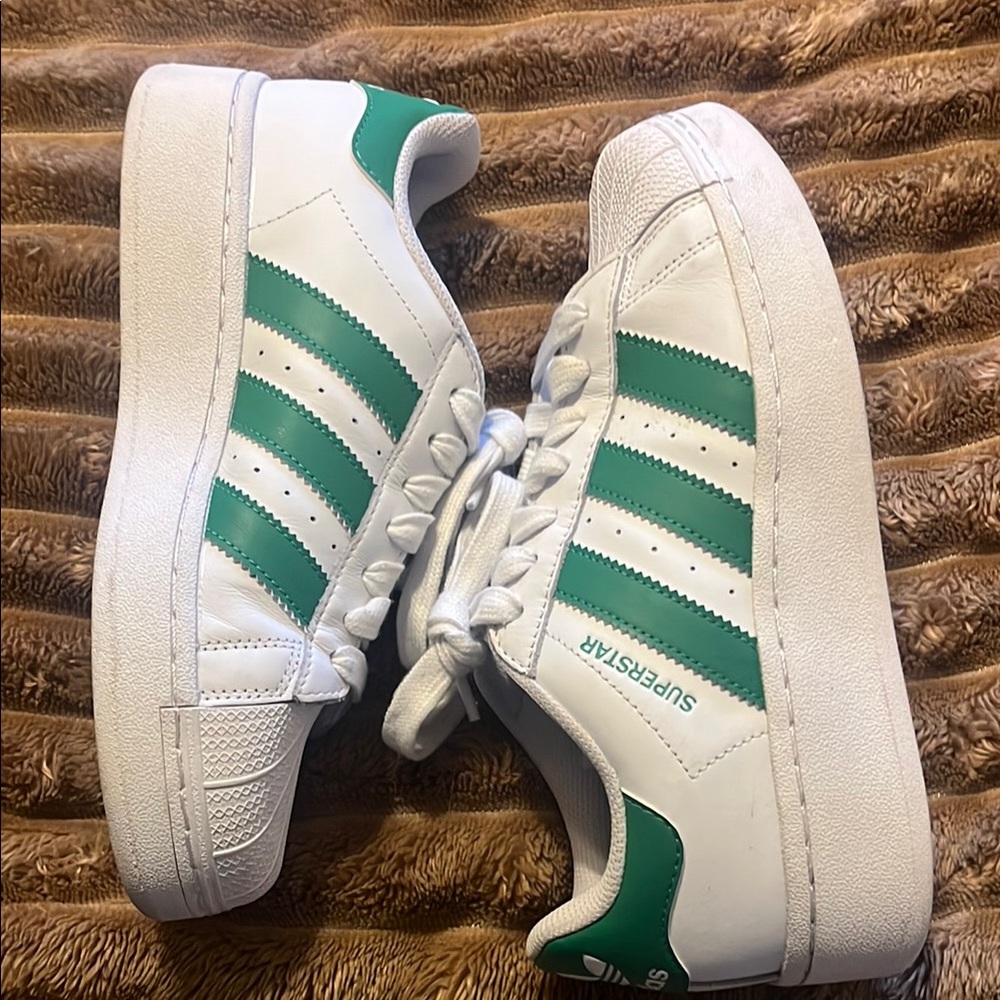 adidas Superstar White with Green Stripes